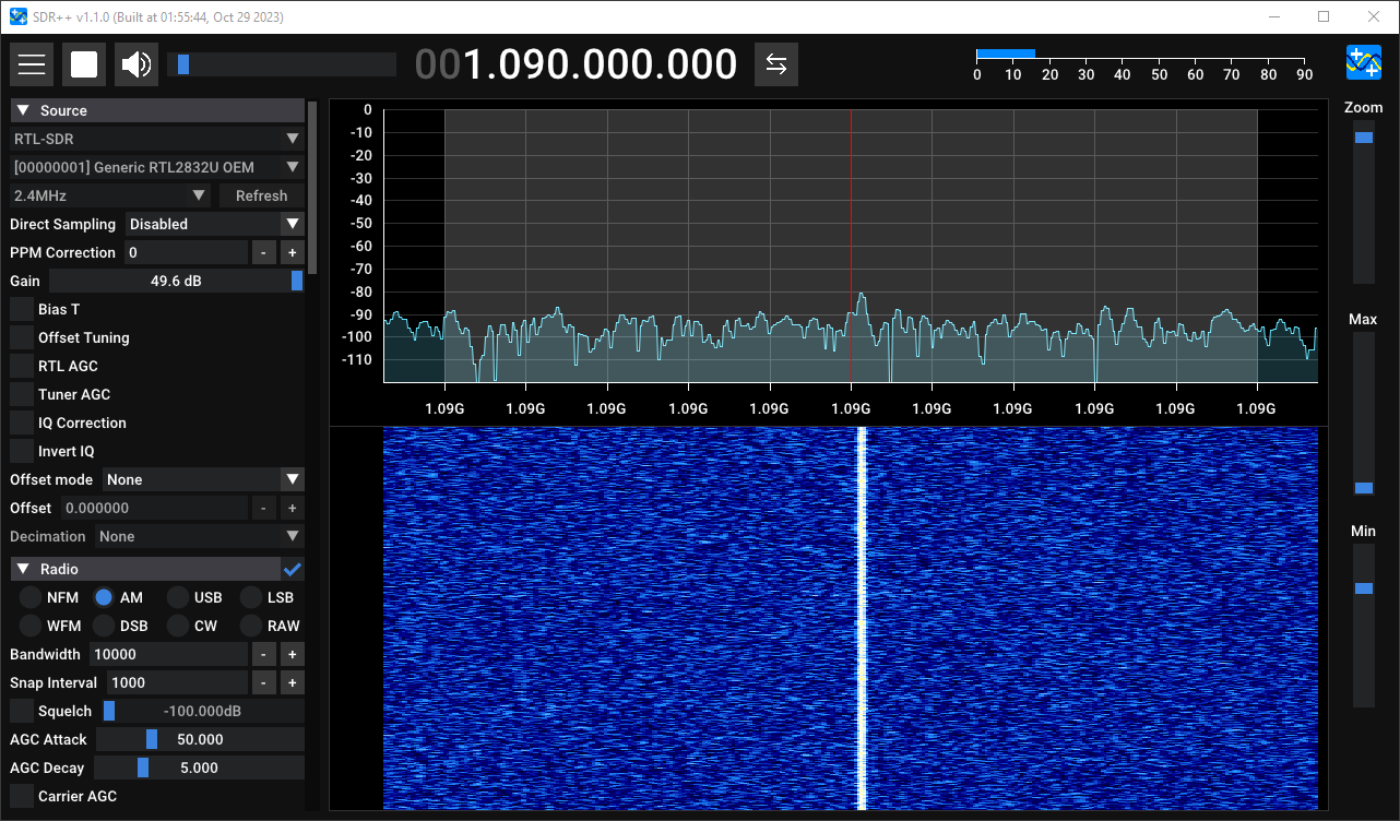 SDR++ with 1090MHz